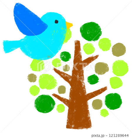 クレヨンタッチ　青い鳥と樹木 121289644