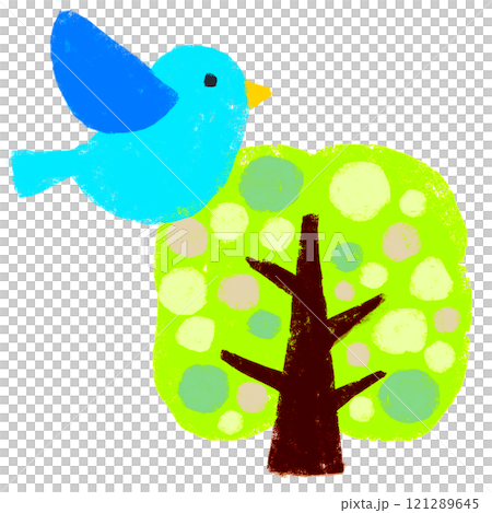 蠟筆觸摸藍色的鳥和樹 蠟筆觸摸藍色的鳥和樹 121289645