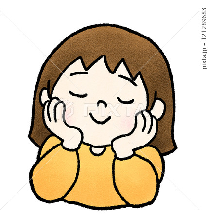 頬杖をつく女の子の手描きイラスト 頬杖をつく女の子の手描きイラスト 121289683