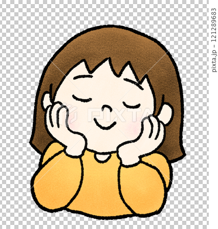 頬杖をつく女の子の手描きイラスト 頬杖をつく女の子の手描きイラスト 121289683