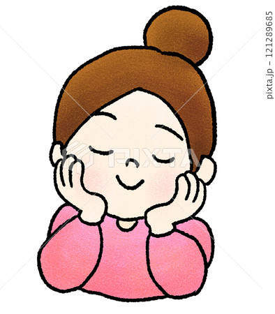 頬杖をつく女性の手描きイラスト 121289685