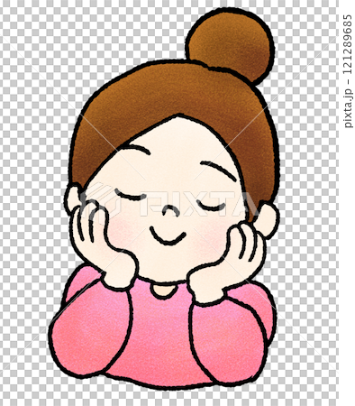 頬杖をつく女性の手描きイラスト 121289685