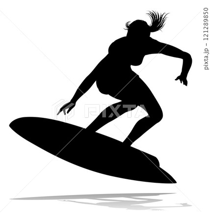 Woman Surfer Surfboard Female Surfer Silhouette Woman Surfer Surfboard Female Surfer Silhouette 121289850