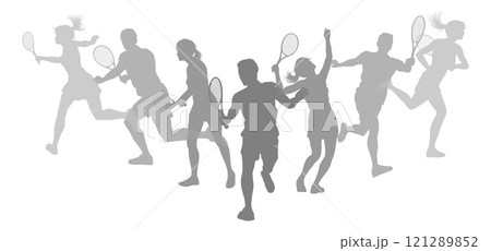 Silhouette Tennis Players Silhouettes Concept 121289852