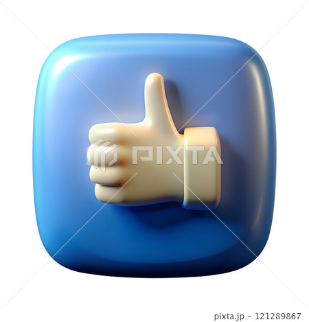 A blue square with a raised thumb, a symbol of approval, a symbol of agreement A blue square with a raised thumb, a symbol of approval, a symbol of agreement 121289867