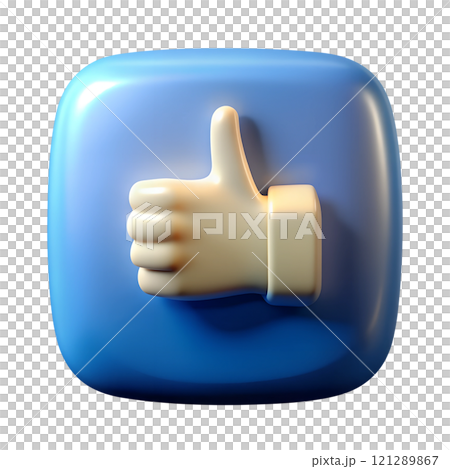 A blue square with a raised thumb, a symbol of approval, a symbol of agreement A blue square with a raised thumb, a symbol of approval, a symbol of agreement 121289867