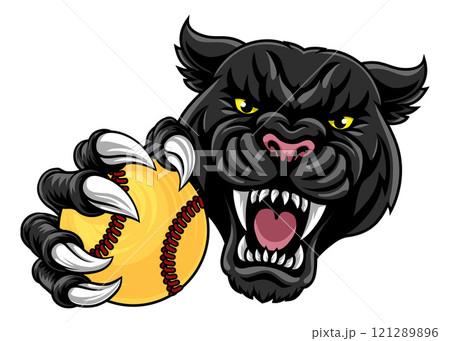 Black Panther Leopard Jaguar Cat Softball Mascot 121289896