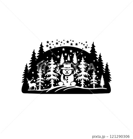 Christmas silhouette. Template for laser or paper cutting, printing on T-shirts, mugs. Vector illustration. 121290306