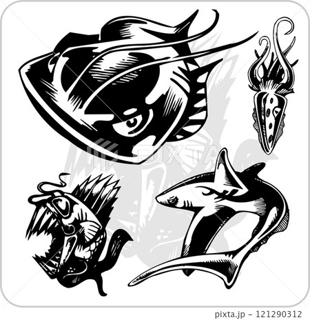 Vector Set - Aggressive Marine life. Vector Set - Aggressive Marine life. 121290312