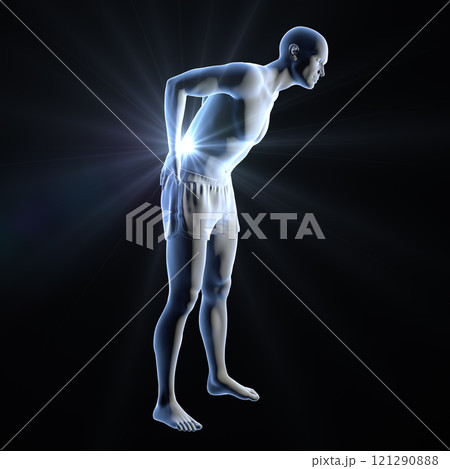 A man experiencing lower back pain, 3D illustration 121290888