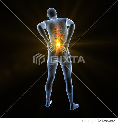 A man experiencing lower back pain, 3D illustration A man experiencing lower back pain, 3D illustration 121290892