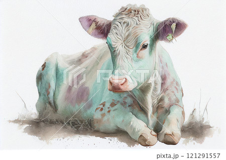 A cow generative ai illustration in boho style, featuring vibrant colors and intricate patterns 121291557