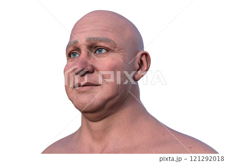 3D illustration of a middle-aged bald man's face and neck 121292018