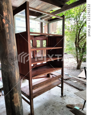 old wooden frame of cabinet without wall before repair 121292212