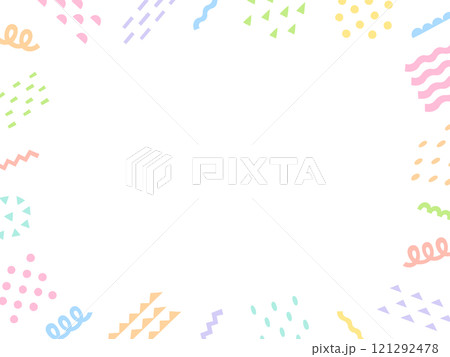 パステルカラーのカラフルな切り絵風の幾何学模様のフレーム 121292478