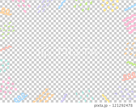 パステルカラーのカラフルな切り絵風の幾何学模様のフレーム 121292478