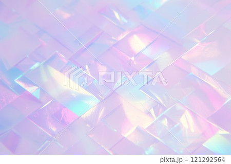 Geometric holographic panes reflecting a pastel light spectrum 121292564