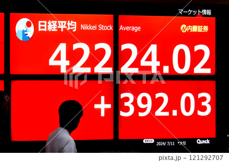 日本の東京都市景観初4万2000円台突破。3日連続史上最高値更新…株価/終値＝11日、日本橋兜町 121292707