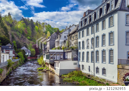 Houses along the Rur river, Monschau, Germany Houses along the Rur river, Monschau, Germany 121292955