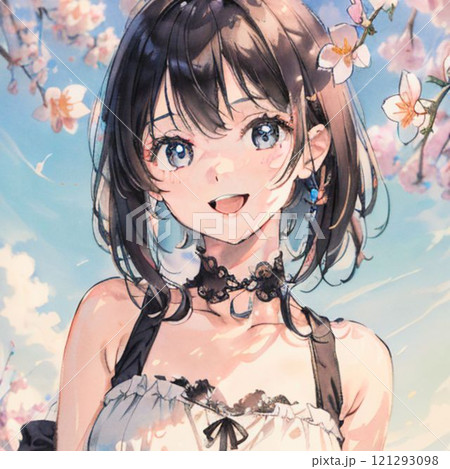 可愛い女の子と桜の花の背景 121293098