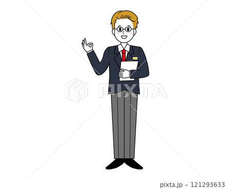 接客をする男性販売員のイラスト 男性のビジネスマンの全身イラスト 接客をする男性販売員のイラスト 男性のビジネスマンの全身イラスト 121293633
