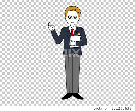 男性銷售員為顧客服務的插圖 男性商人的全身插圖 121293633
