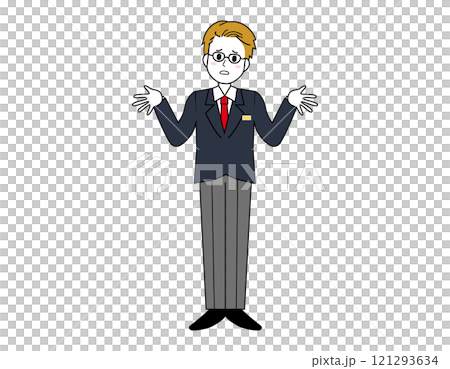 男性銷售員為顧客服務的插圖 男性商人的全身插圖 男性銷售員為顧客服務的插圖 男性商人的全身插圖 121293634