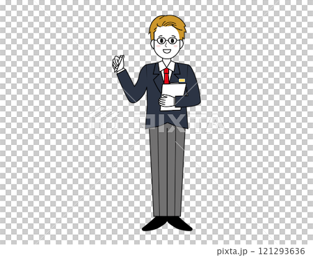Illustration of a male salesperson serving customers Full-body illustration of a male businessman 121293636