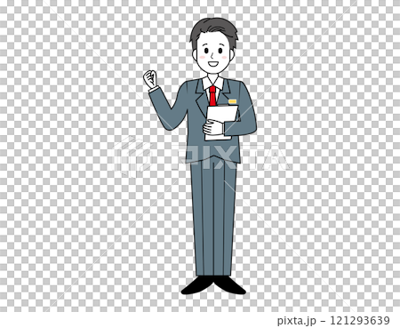 Illustration of a male salesperson serving customers Full-body illustration of a male businessman 121293639