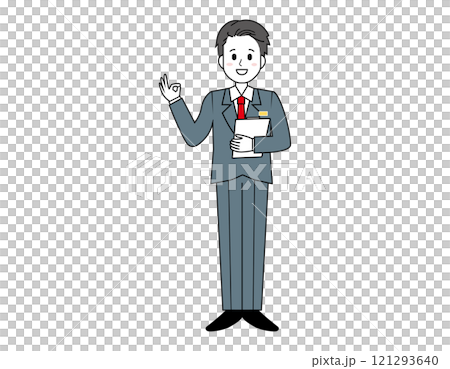 Illustration of a male salesperson serving customers Full-body illustration of a male businessman 121293640