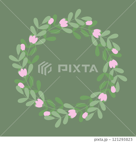 Blossom twigs and spring leaves Circle Frame border on trendy soft green shades. Copy space Template Blossom twigs and spring leaves Circle Frame border on trendy soft green shades. Copy space Template 121293823
