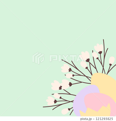 Blossom sprigs, colorful Easter Eggs and cracked eggshell Corner festive composition idea Copy space Blossom sprigs, colorful Easter Eggs and cracked eggshell Corner festive composition idea Copy space 121293825