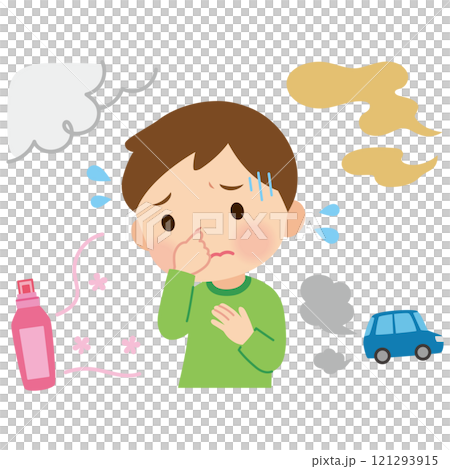嗅覚過敏　感覚過敏　苦手な匂いに困る男の子 121293915