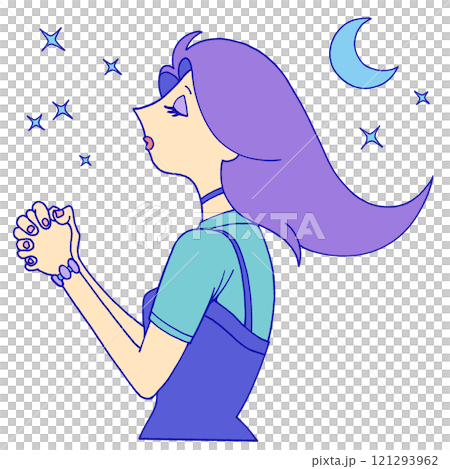 A woman giving a wish to a star A woman giving a wish to a star 121293962