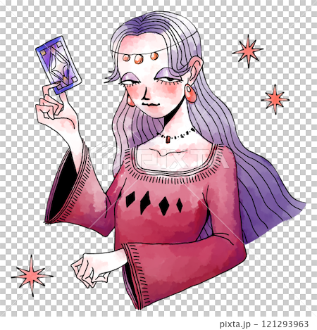 有塔羅牌的女性算命師 有塔羅牌的女性算命師 121293963