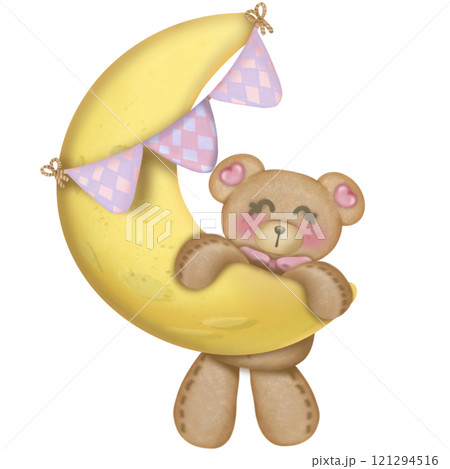 Teddy bear character cute baby girl, Hand drawn pastel color for baby newborn childish greeting cards or invitations. Colorful drawing. 121294516
