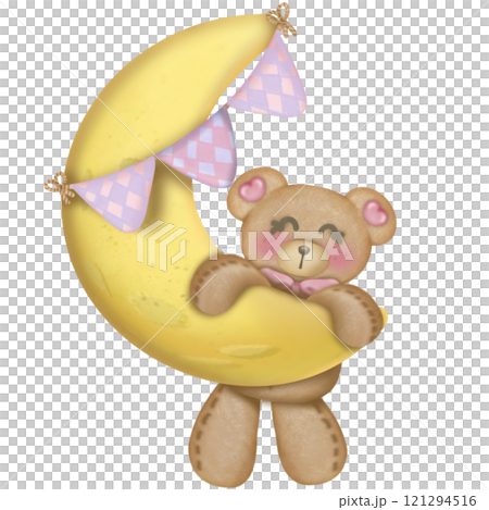 Teddy bear character cute baby girl, Hand drawn pastel color for baby newborn childish greeting cards or invitations. Colorful drawing. 121294516