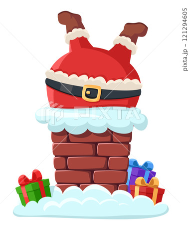Santa Claus stuck in a chimney on a white background. Christmas character Santa Claus stuck in a chimney on a white background. Christmas character 121294605