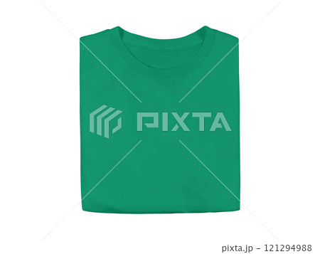 Kelly green colour blank fashion folded tee front mockup template 121294988