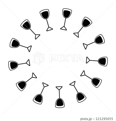 Stylized Shot glasses Black and White Circle Frame border in trendy minimalist. Copy space Template 121295055