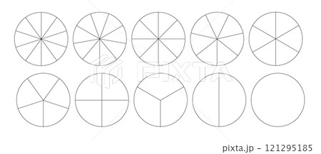 Segmented circles isolated on a white background. A different number of sectors divides the circle into equal parts. Vector Segmented circles isolated on a white background. A different number of sectors divides the circle into equal parts. Vector 121295185