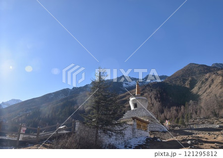Four Girls Mountain or Siguniangshan as know as Switzerland travel location of China with sky background 121295812