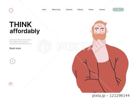 Thinking people, modern flat vector concept illustration- man standing thoughtfully, looking forward. Metaphor for reflection, analysis, introspection, contemplation, deep thought 121296144