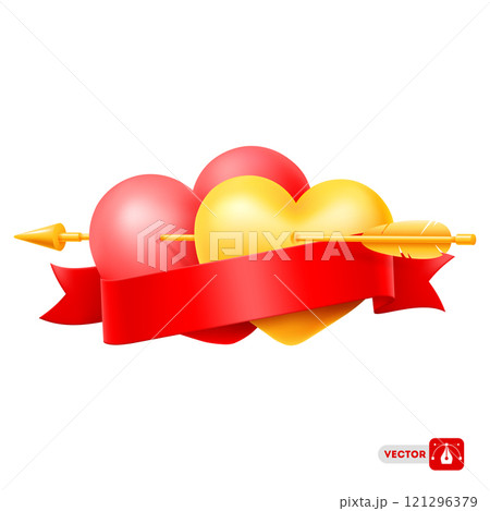 Couple of Hearts and Red Ribbon 121296379