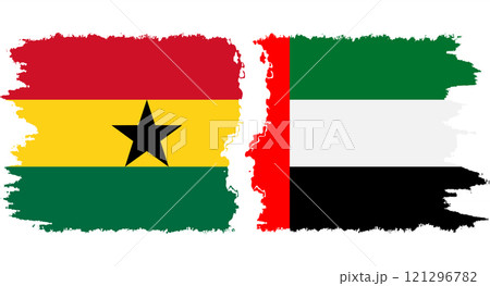 United Arab Emirates and Ghana grunge flags connection vector 121296782