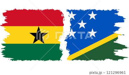 Solomon Islands and Ghana grunge flags connection vector 121296961