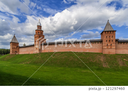 Wall and towers of the Novgorod Kremlin, Russia Wall and towers of the Novgorod Kremlin, Russia 121297460