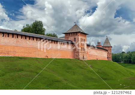 Wall and towers of the Novgorod Kremlin, Russia Wall and towers of the Novgorod Kremlin, Russia 121297462
