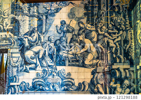 Interior and ceramic azulejos of Remedios chapel, Santuario de Nossa Senhora dos Remedios at Peniche, Portugal. 121298188