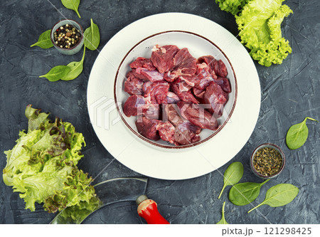 Fresh deer meat. Fresh deer meat. 121298425